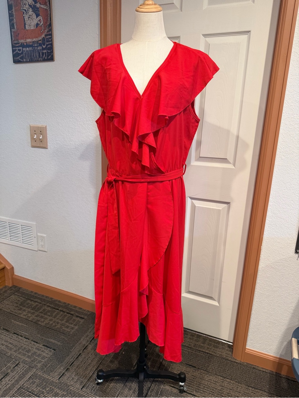 Red Ruffle Wrap Midi Dress - Brand Unknown